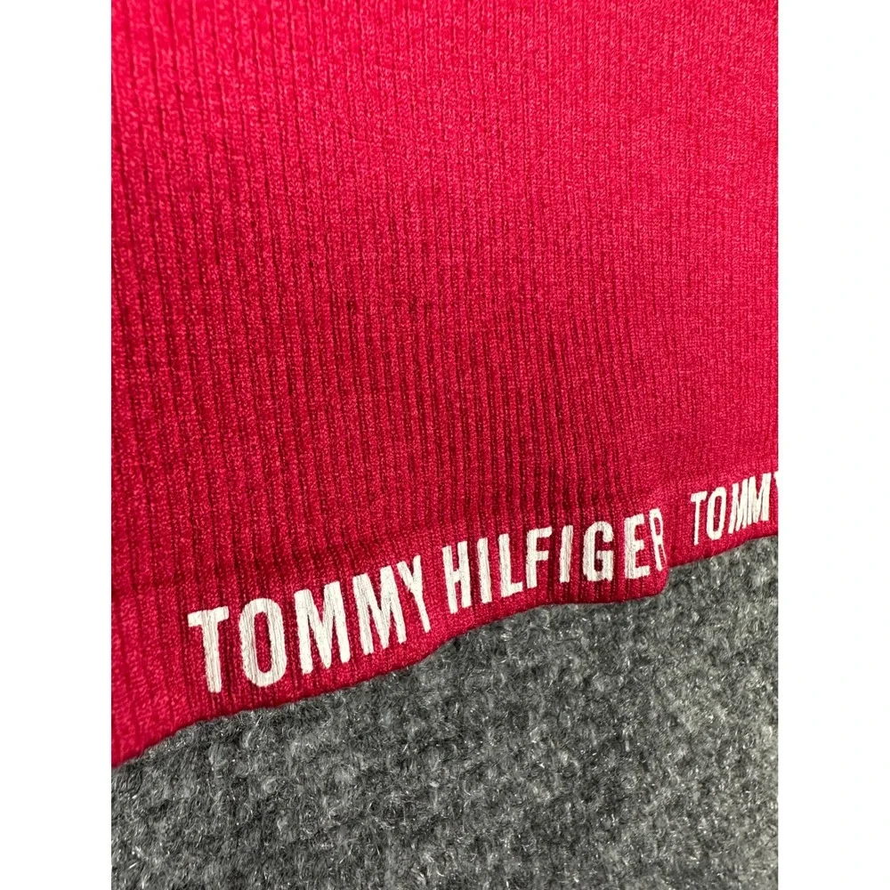 Tommy Hilfiger Womens Vintage Ribbed Baby Tee Small Red Sport Logo Crop Top